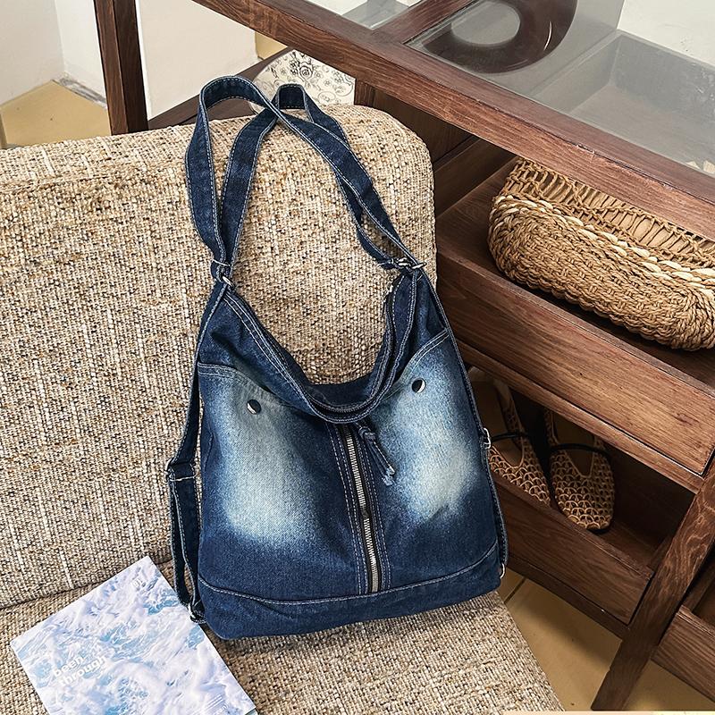 Vintage Denim Shoulder Bag Women's Multi-functional Backpack