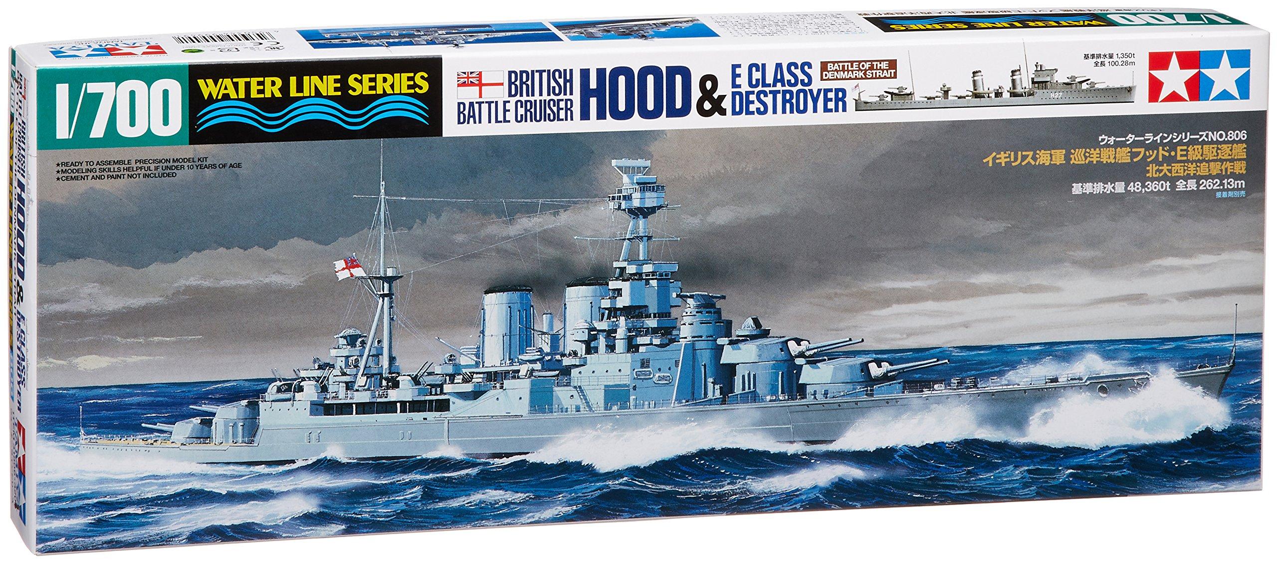 

Tamiya 1/700 Waterline Series No. 806 Royal Navy Battlecruiser Hood and E-Class Destroyer, North Atlantic Pursuit Operation, Plastic Model Kit 31806