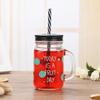 Summer Fruit Creative Mason Jar Cold Drink Glass Cup Juice Beverage Cup with Lid 500ml