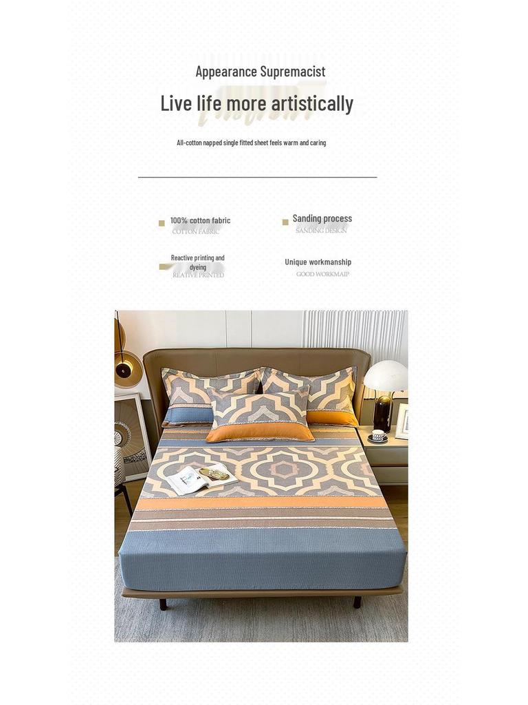 Thick Pure Cotton Flannel Fitted Bed Sheet: Non-Slip, All-Inclusive Mattress Protector