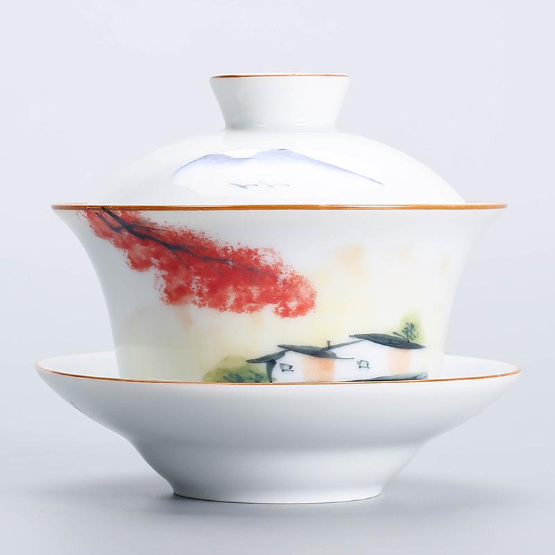 Nuevo estilo pintado a mano cuenco de té de porcelana blanca Conveniencia para viajar Juego de té juego de té Utensilios para beber para el hogar de oficina NLSLASI