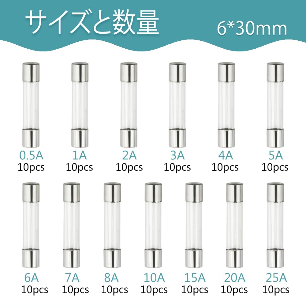 WMYCONGCONG 130 Pieces 6x30mm 13 Value Glass Tube Fuse 0.5A/1A/2A/3A/4A/5A/6A/7A/8A/10A/15A/20A/25A