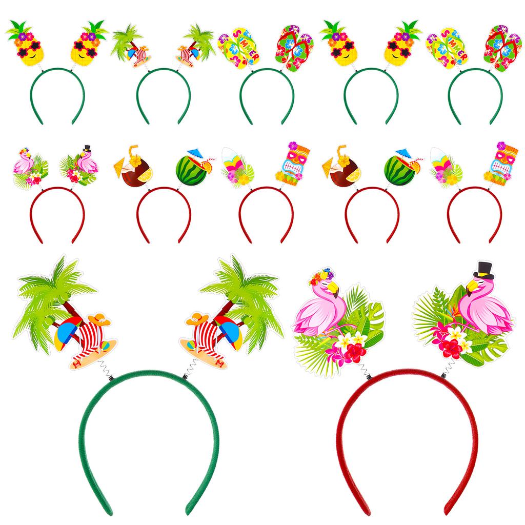 Oneant 12 Stück Hawaiianische Party-Haarreifen Filz Luau Kopfschmuck Tropische Frucht-Dekorationen Ananas Flamingo Palme Baum Zubehör Fo