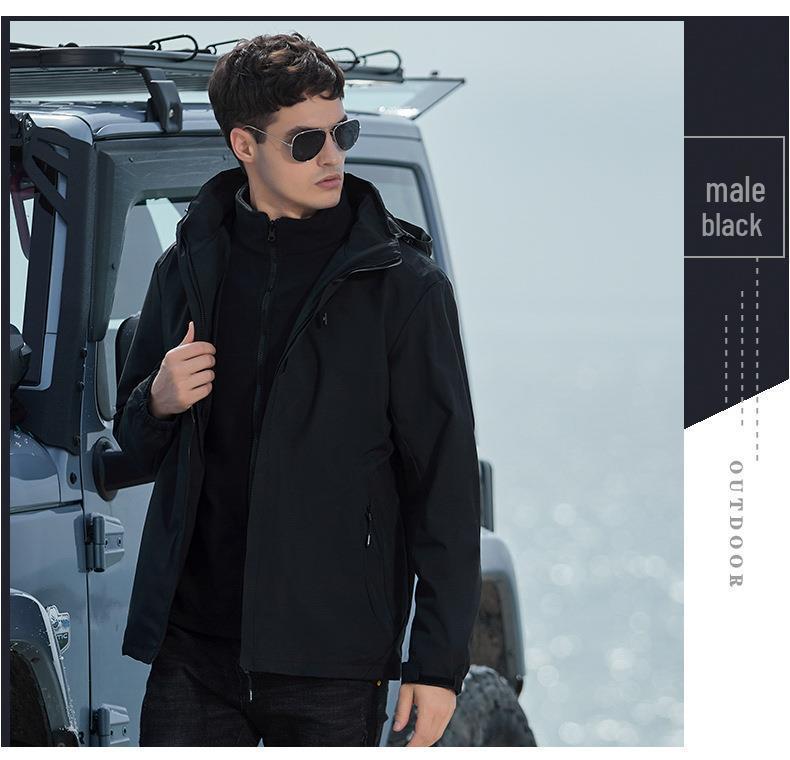 Men's and Women's Windproof 3-in-1 Detachable Jacket Set: Fleece-Lined, Waterproof, Breathable, Perfect for Mountaineering.