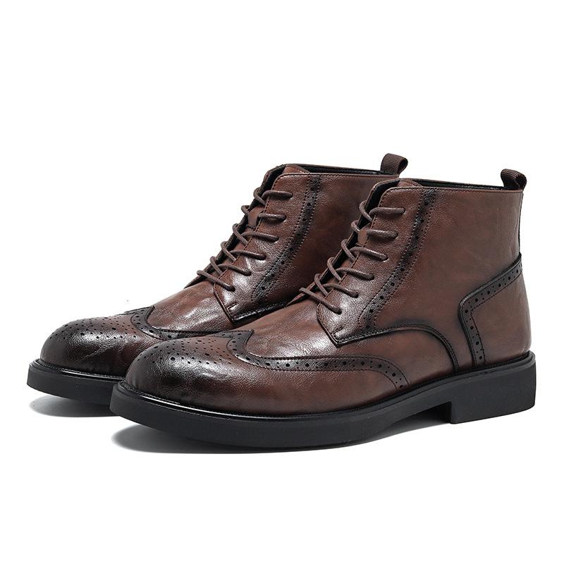 

Мужские трендовые короткие ботинки из британской кожи, на молнии, с круглым носком, полированные вручную, кожаные туфли с гравировкой Брок 85680-R 44 коричневый