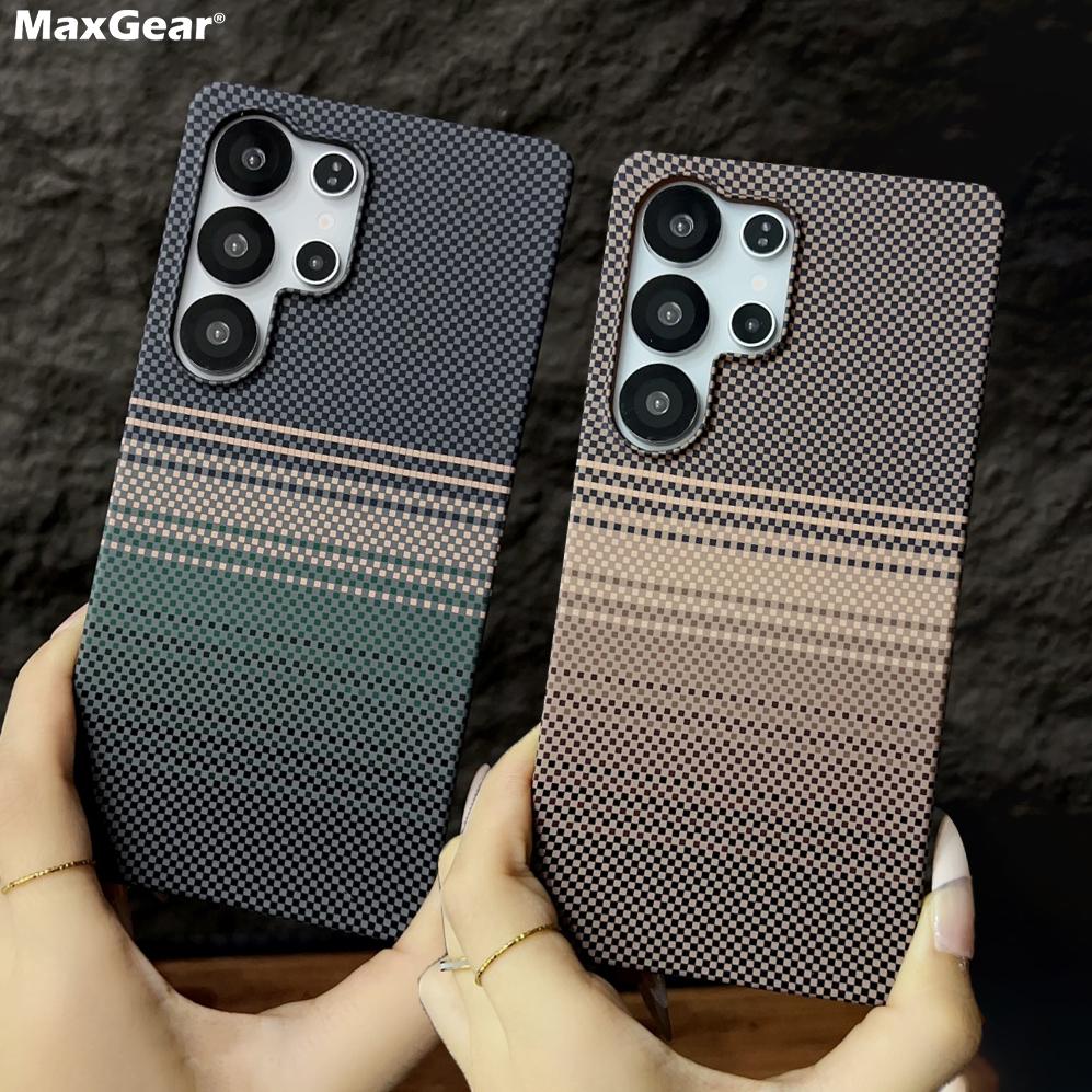 Funda Magnética Delgada con Patrón de Fibra de Carbono para Samsung Galaxy S25 S24 Ultra Plus S25Ultra PC Rígida Sin Marco Cubierta para Carga Inalámbrica