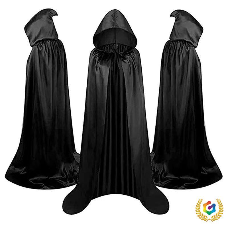 Halloween Black Reaper Cloak for Adults - Ghost Festival Costume for Haunted House NPC or Magician.