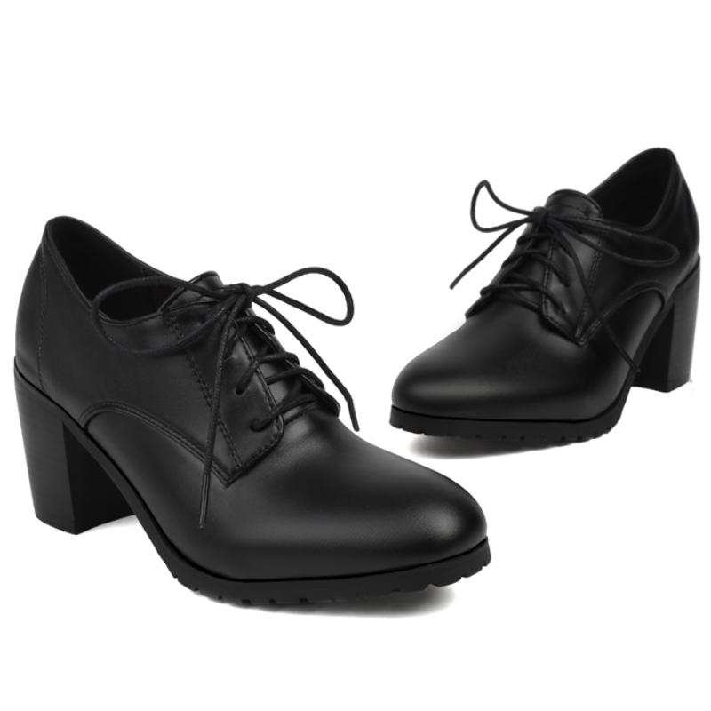 Fashion Casual High Heels Pumps Loafers Shoes Brown Black Women's Heeled Lace-up Casual Party Office Oxfords Shoes Large Size 45