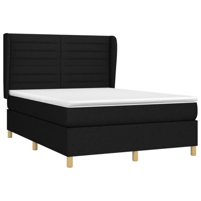 3128599 vidaXL Lit à sommier tapissier avec matelas Noir 140x190 cm Tissu