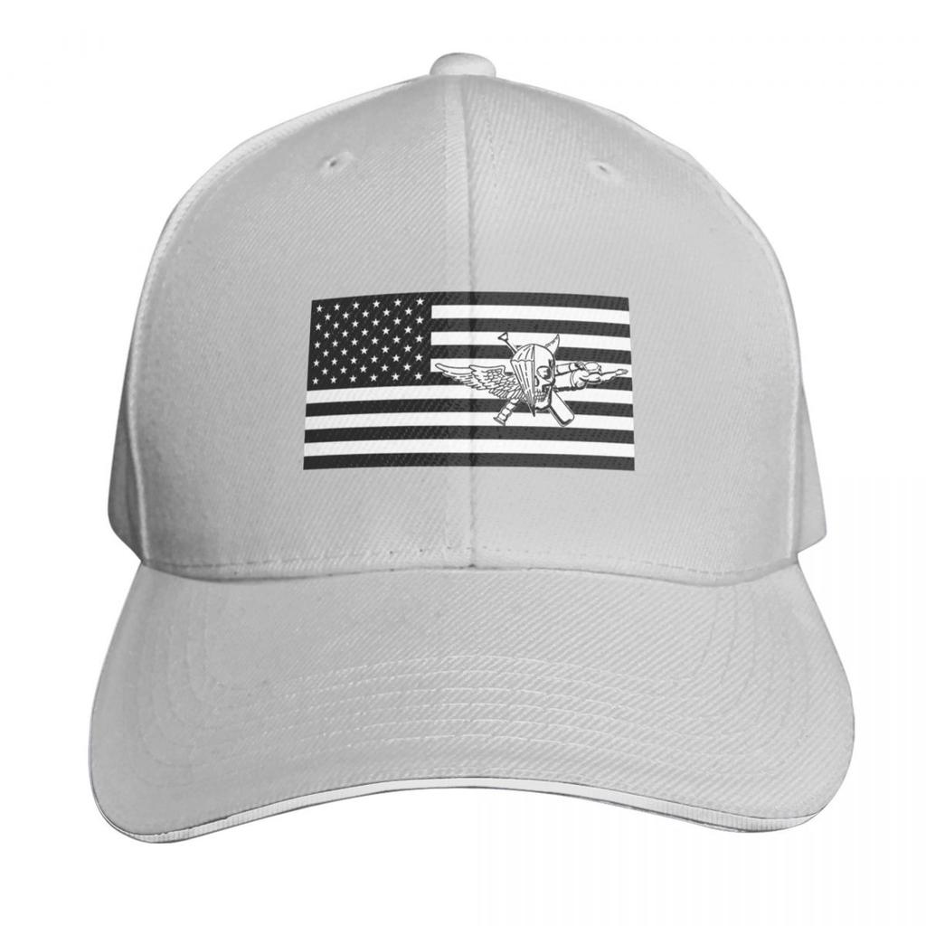 Recon Jack Flag Black and White Baseball Cap Breathable Mesh Back Adjustable Buckle Closure Moisture Wicking Quick Dry