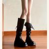 Fashion Pleated Thigh Boots Women's 2025 Autumn Winter Platform Knee-High Small Tall Knight Boots
