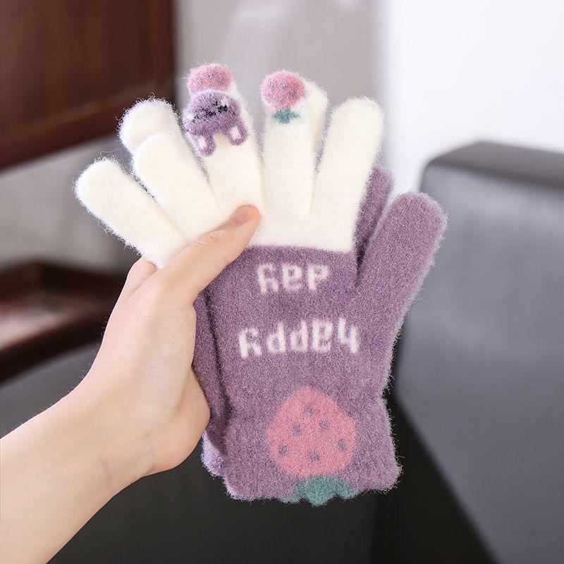 

Girls Winter Warm Crystal Velvet Split-Finger Knitted Wool Gloves for Ages 6-12 One Size фиолетовый