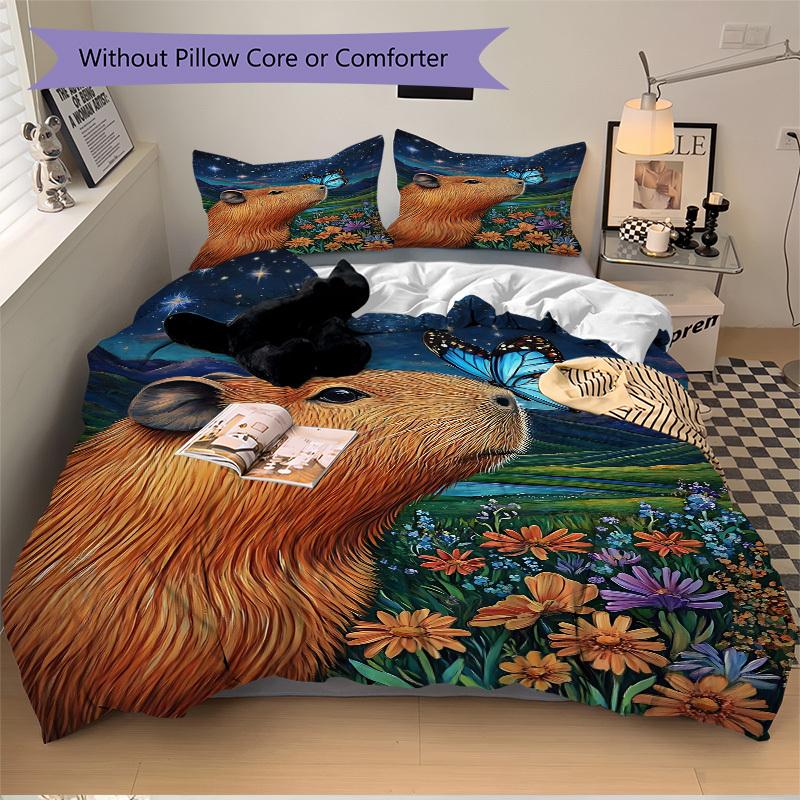3pcs Capybara, Butterfly Duvet Cover Set - Machine Washable, Includes 1 Cover and 2 Pillowcases, No Core Included yy251013131
