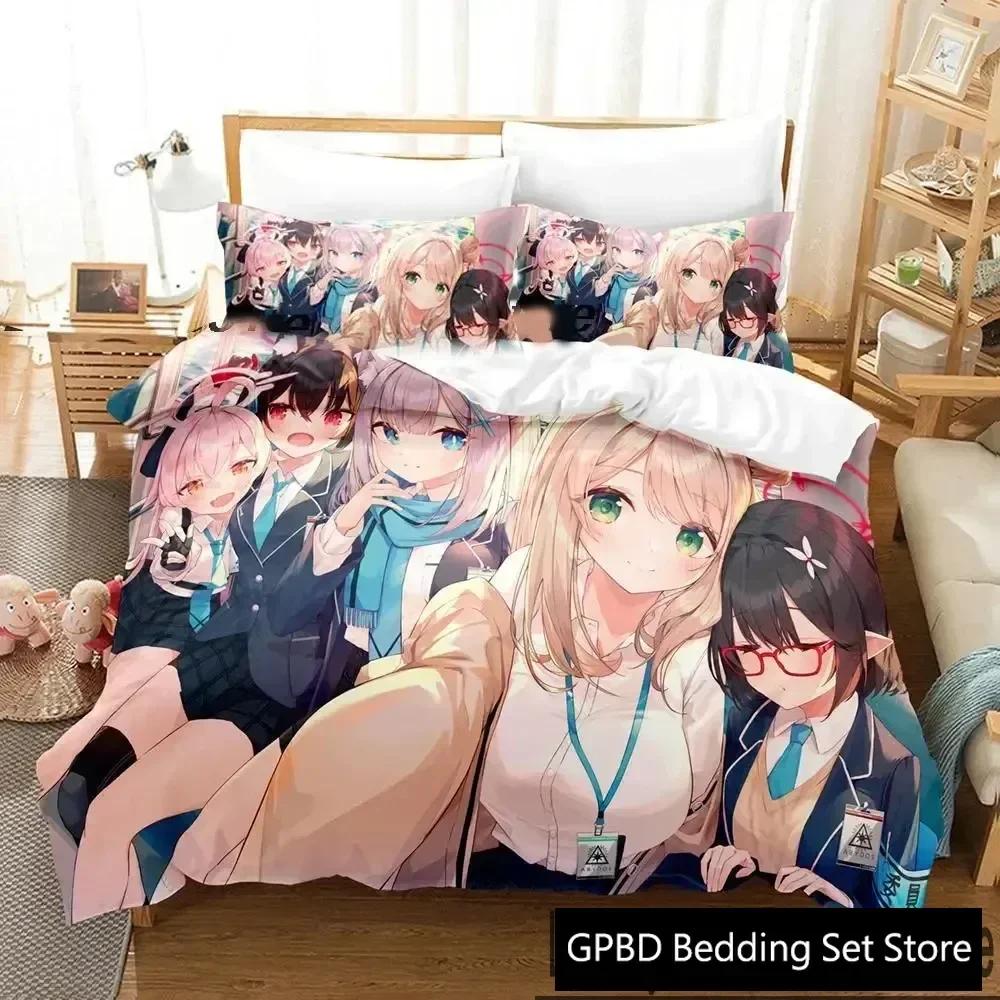 3D Print Anime Game Blue Archive Comfortable Duvet Quilt Cover Pillowcase Bedding Set Children Bedroom Decoration Home Textile