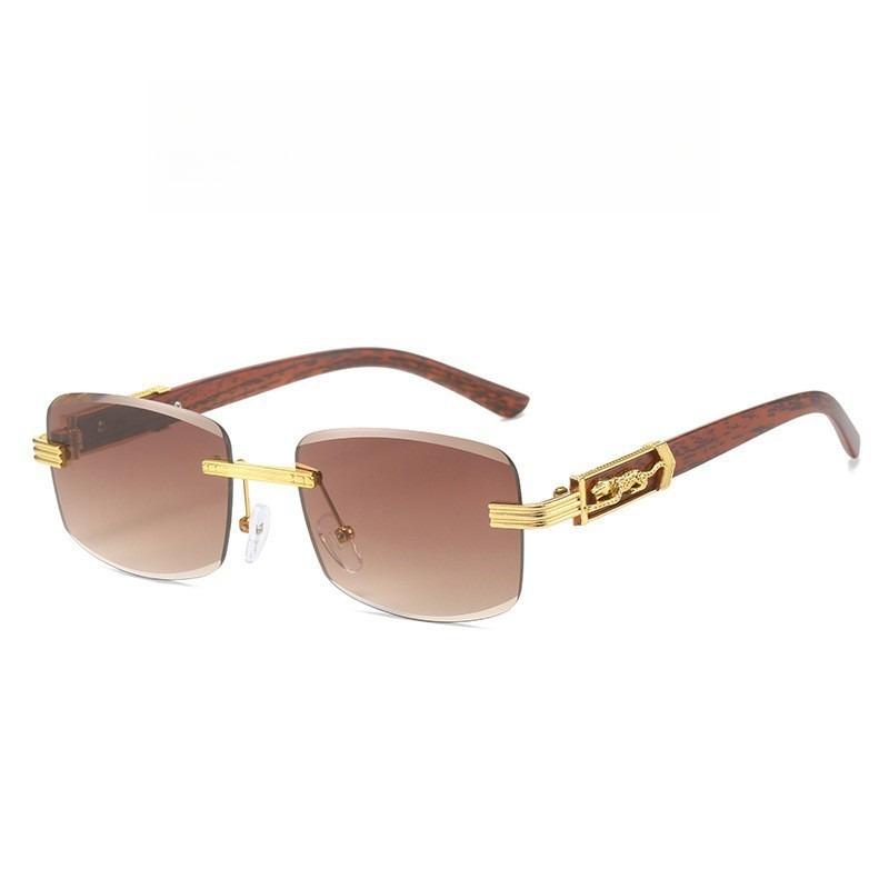 Personalized Leopard Head Retro Metallic Style Sunglasses Men's and Women's Square Frameless High-end UV Resistant Glasses