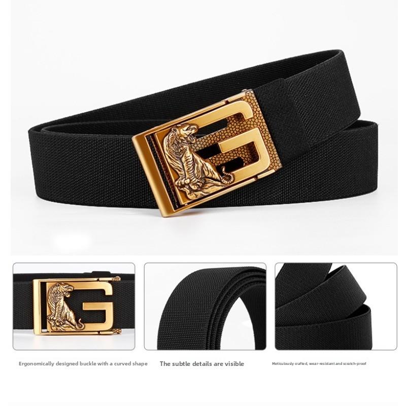 Gugeti Woven Men's Zodiac Automatic Buckle Belt, Fashionable High-end Elastic Canvas Universal Light Luxury