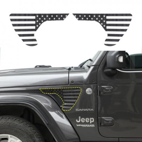Carbon Fiber Side Fender Vent Sticker Trim US Flag for Jeep Wrangler JL JT 2018+