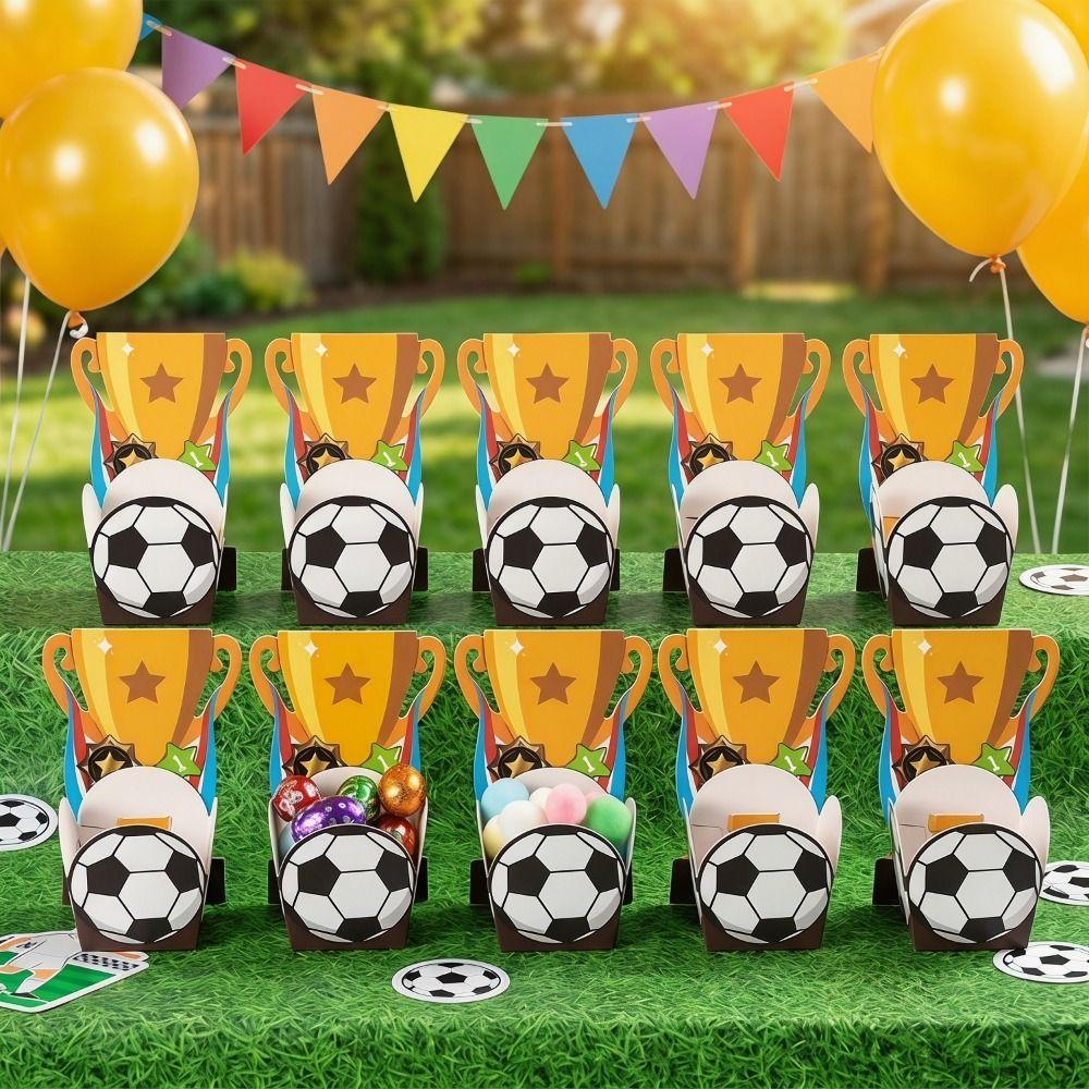 10Pcs/Pack Simple Soccer Party Treat Boxes Portable Mini Football Gift Box  Theme Decorations