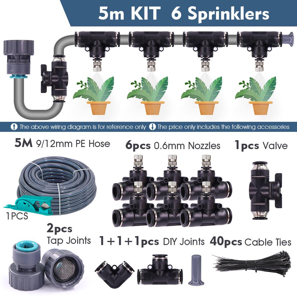 3/8" 9/12mm Misting Cooling System 0.6mm Nozzles Fine Atomizer PE Tubing Filter Self-priming Pump Garden Irrigation Watering Kit