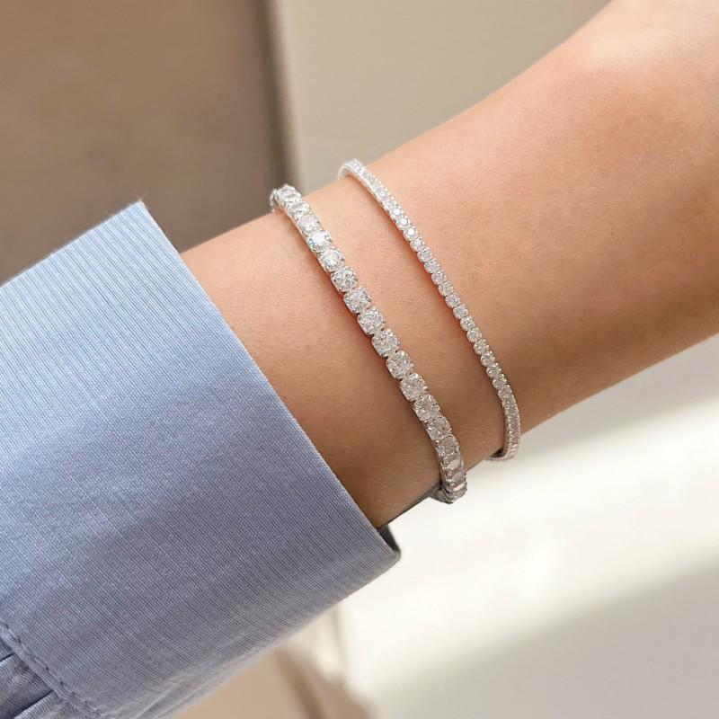 Sterling Geometric Bracelet Women Full Pave CZ Stones Four-Prong Setting Minimalist Elegant Stackable Jewelry