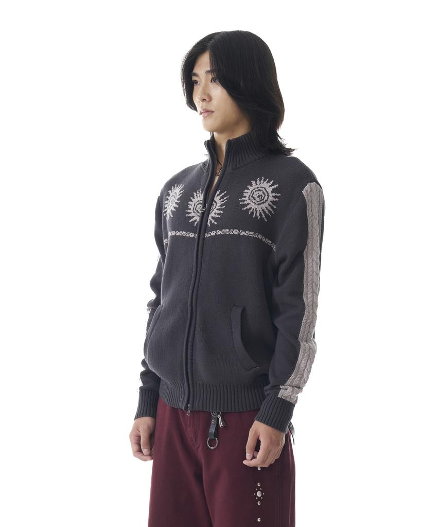 Aakam Sun Jacquard Zip-Up Sweater (Dark Gray)