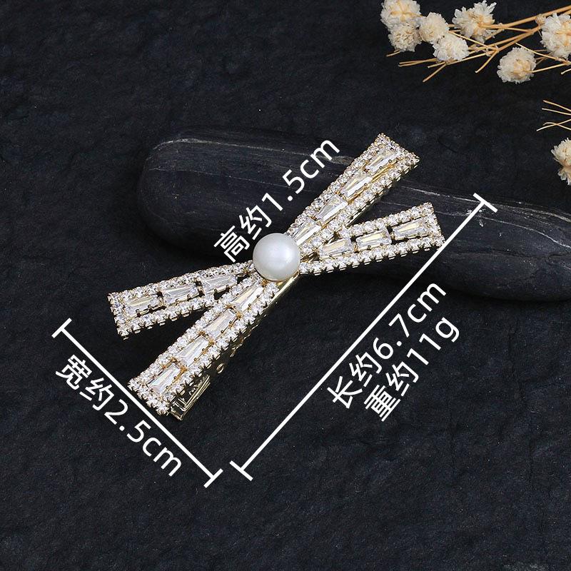 Women'S Bow Side Hairpin Rhinestone Bangs Clip Girl Imitation Crystal Hairpin Broken Hair Duckbill Clip Hair Accessories
