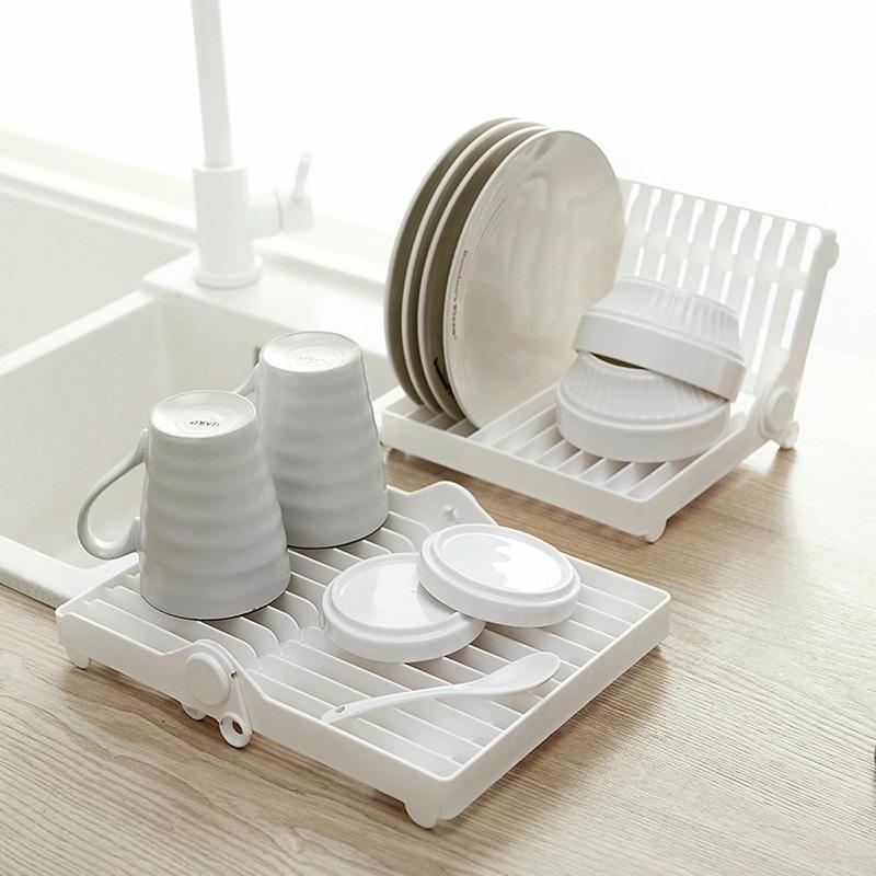 Multifunction Kitchen Storage Foldable Dish Plate Rack Organizer Drainer Plastic Tableware Holder Shelf
