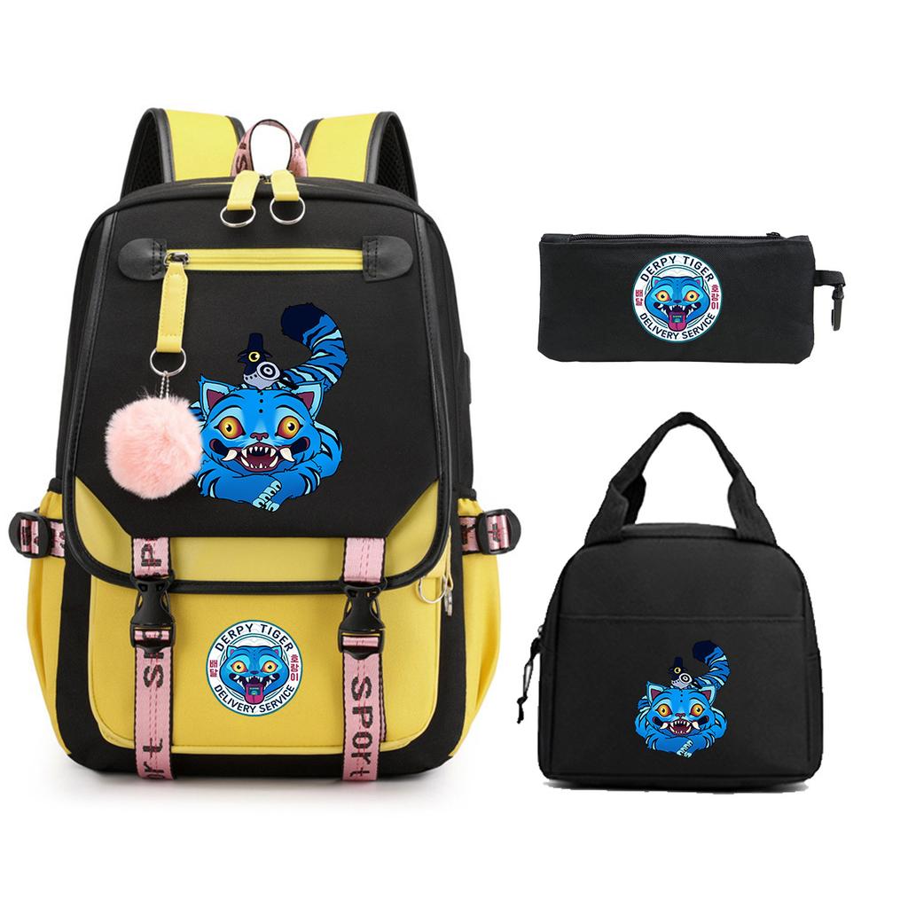 Animation Cartoon Printing Large Capacity Student School Bag Children'S Meal Bag Casual Pencil Bag Three-Piece Set