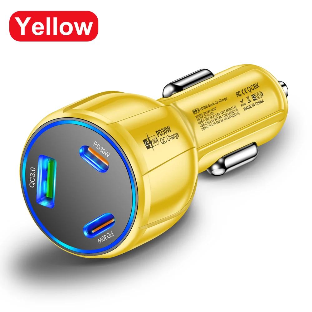 Car Charger 90W 3-in-1 QC3.0 PD Type C USB Moblie Phone Fast Charging for IPhone Xiaomi Samsung Car Quick Charger Adapter Tools