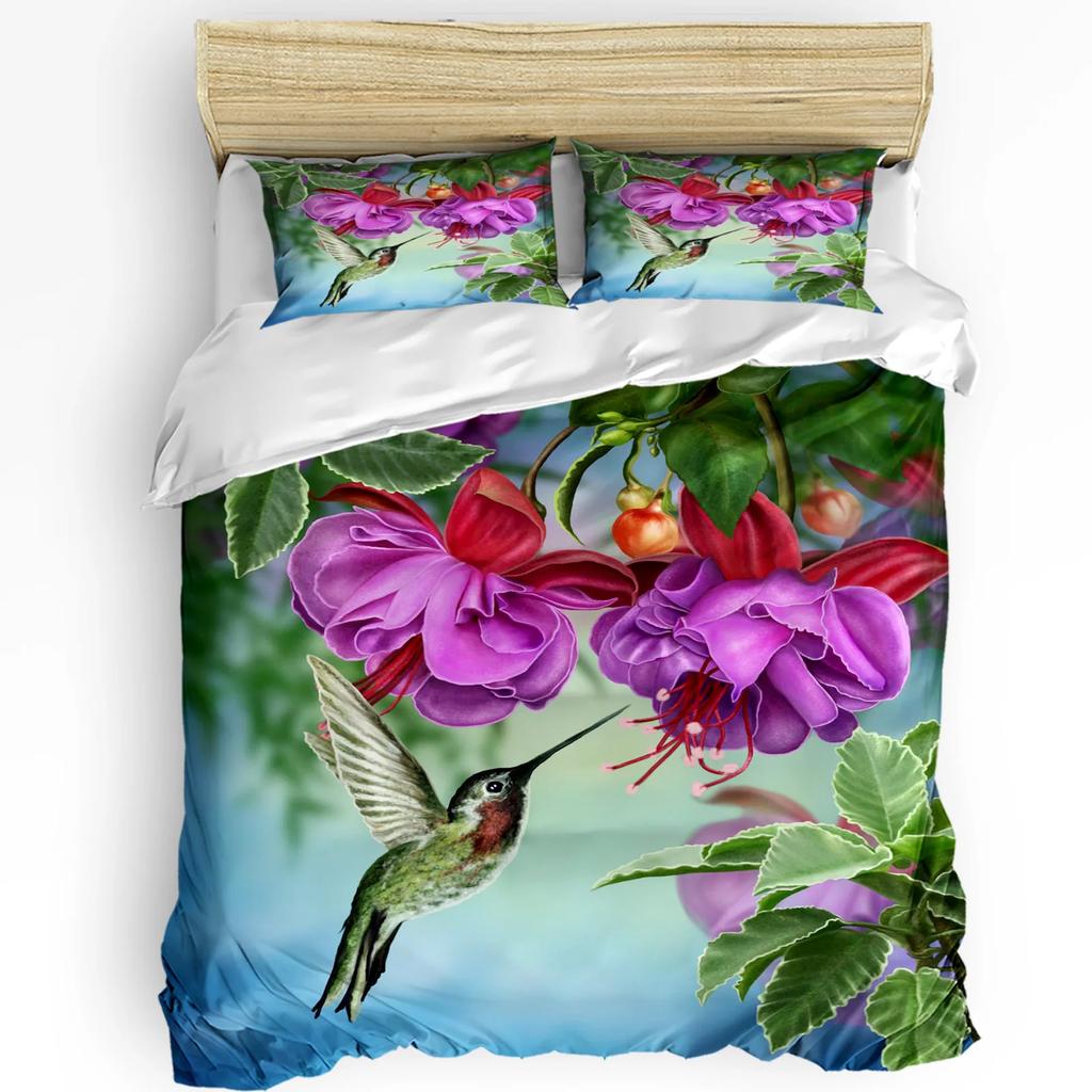 Hummingbird Hibiscus Flower Retro Bedding Set 3pcs Duvet Cover Pillowcase Kids Adult Quilt Cover Double Bed Set Home Textile