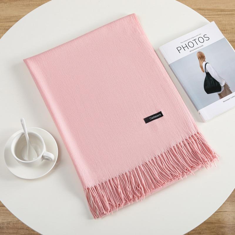 Spring and Autumn New Imitation Cashmere Warm Scarf Solid Color Women's Four Seasons Available External Shawl Tassel Versatile Scarf