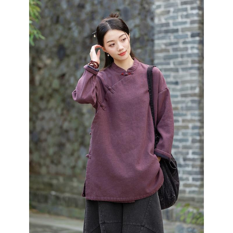 

25 Зимний оригинальный простолюдинский ретро хлопок и лен средний воротник-стойка дисковая застежка диагональная планка накидка рами хлопковое пальто на подкладке average size