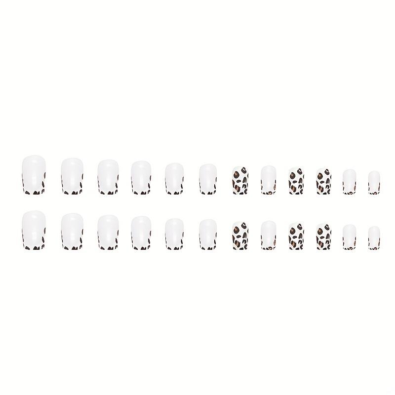 Leopard Print Press On Nails, Short Square Glue On Nails, Glossy Fake Nails For Women And Girls, 24 Pcs
