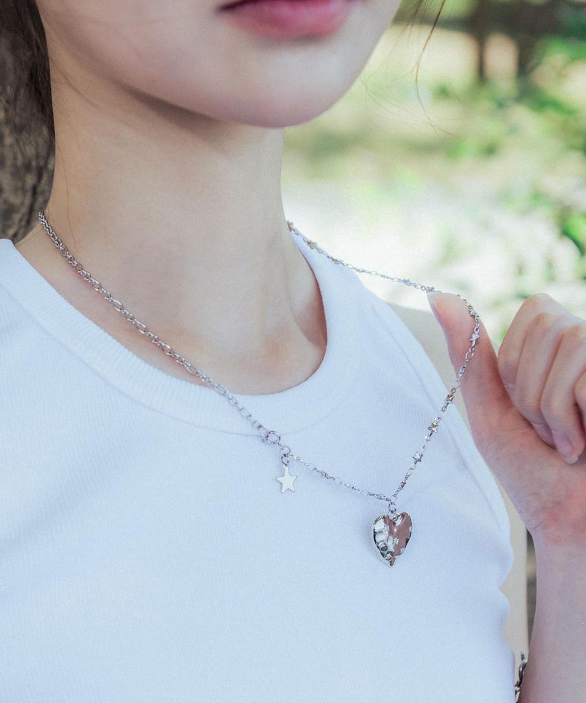 High School Disco Glitter Heart Chain Necklace