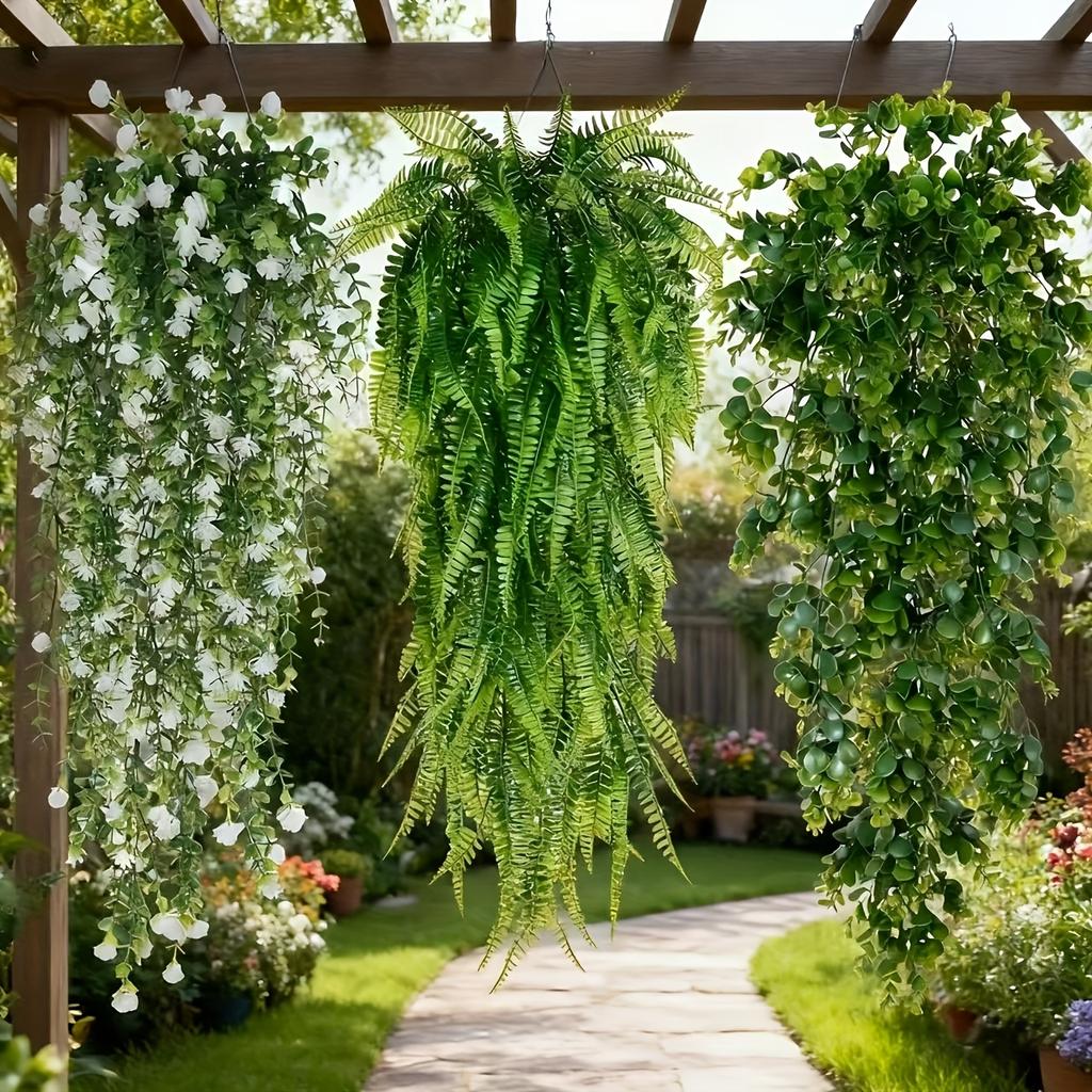 2pcs Outdoor Hanging Artificial Greenery Set UV-Resistant Faux Ivy Plastic Leaves for Garden Patio Porch Office Wedding Festival