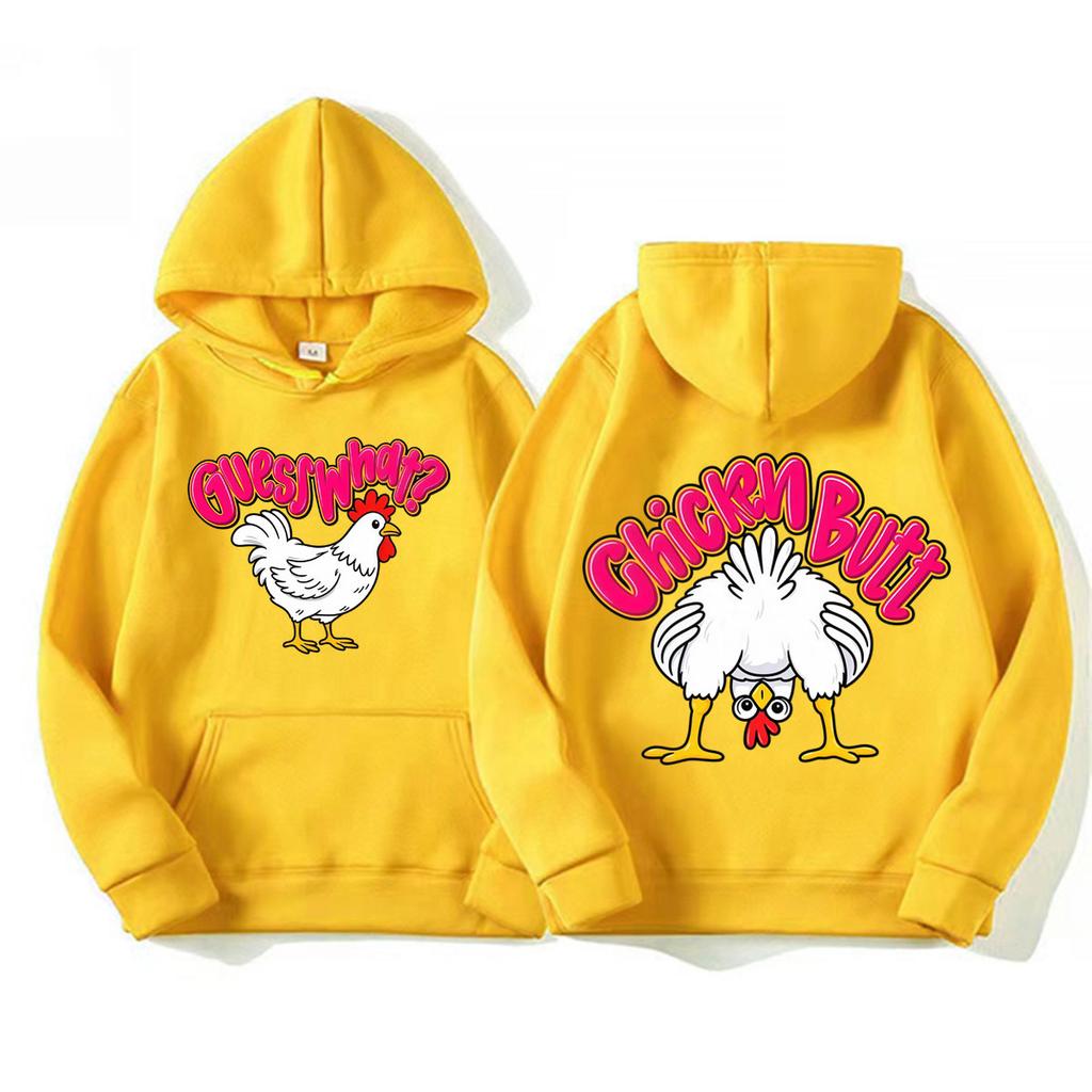 Funny Guess What Chicken Butt Humor Gift Hoodies Unisex Fashion Cartoon Trend Cute Sweatshirts Casual Fleece High Quality Hoodie