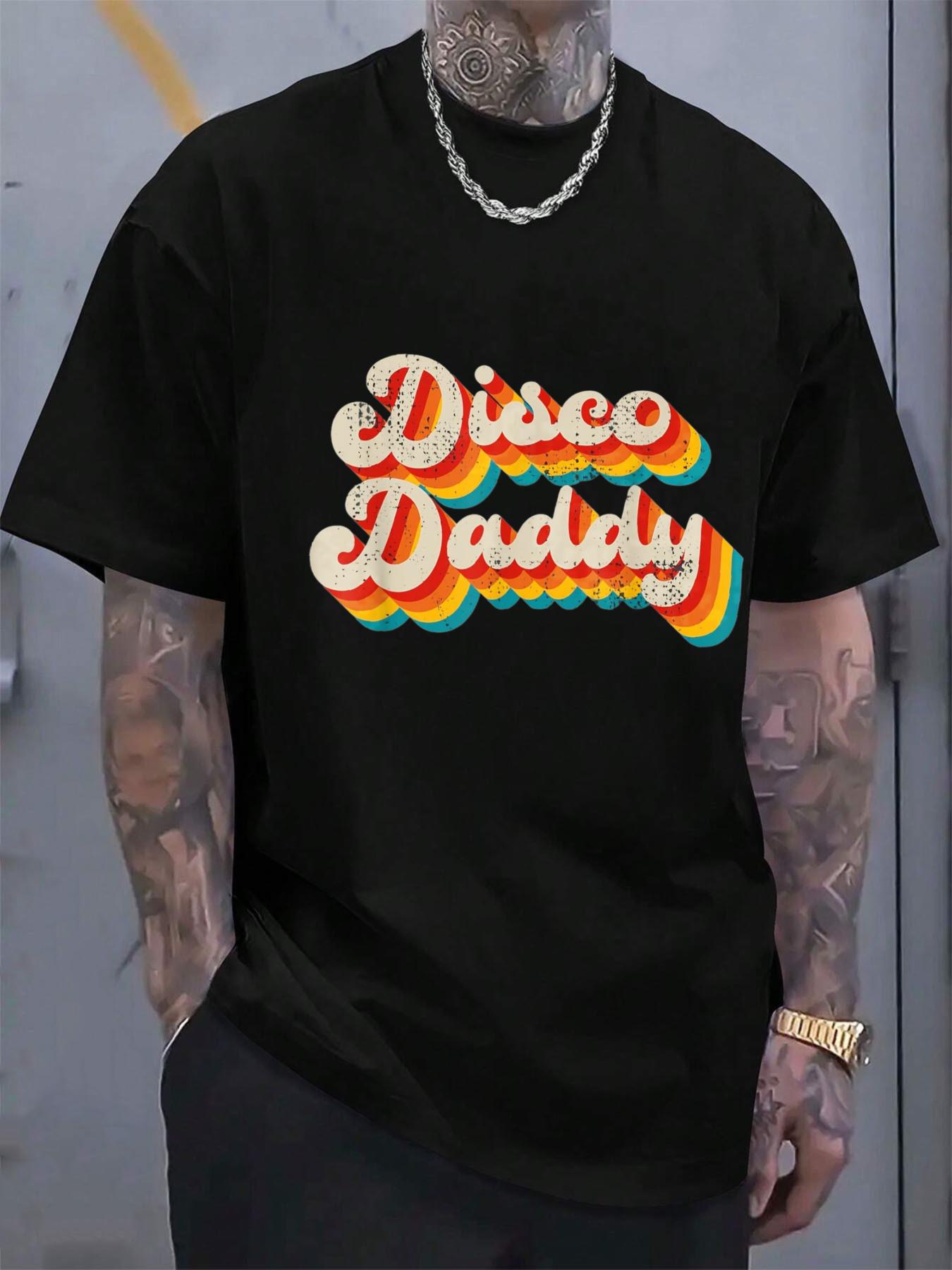 Men S 70S Retro Disco for dad Graphic T-Shirt - Vintage Rainbow Gradient Print Short Sleeve Tee XL