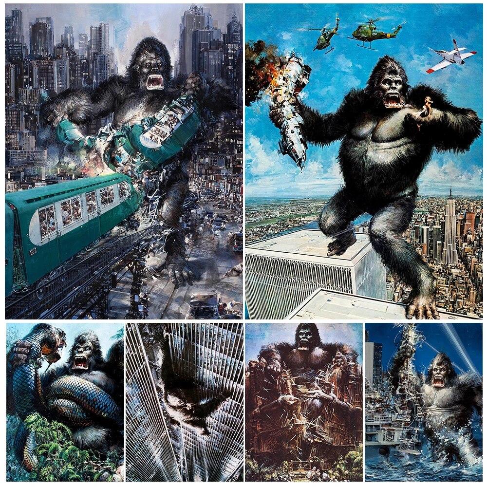 

Горилла-монстр, который вторгается в город, настенная картина на холсте, картина «Орангутан против питона», художественный постер и принт, домашний декор, без рамки