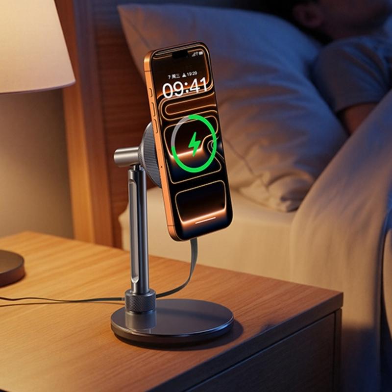 15W Wireless Fast Charging Stand Bracket for Phone 17 16 Aluminum Construction Desktop 360 Degree Rotating Phone Stand