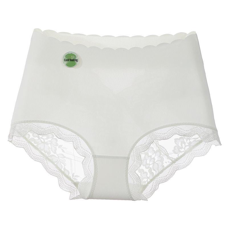 Übergröße High Waist Eis Seide Spitzen Slips mit antibakteriellem Baumwollzwickel - Nahtlose Dreiecksslips für den Sommer