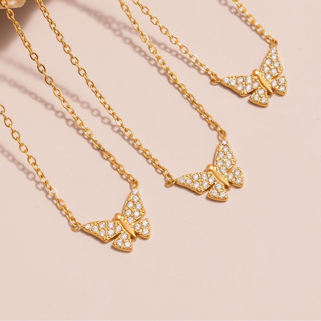 Oumaka Butterfly Zircon Clavicle Necklace & Bracelet Set - 5A Quality, Stainless Steel, Individual Design