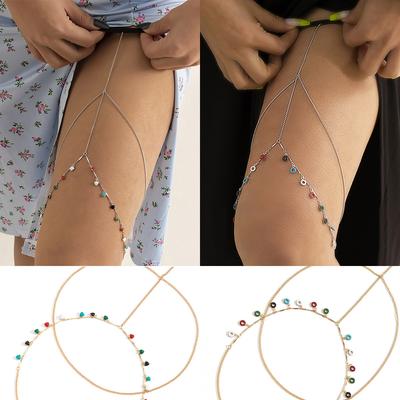Accessoires, Sexy Strand Runde Quaste Körperkette Damen, Nachtclub Farbe Doppelkette Oberschenkelkette