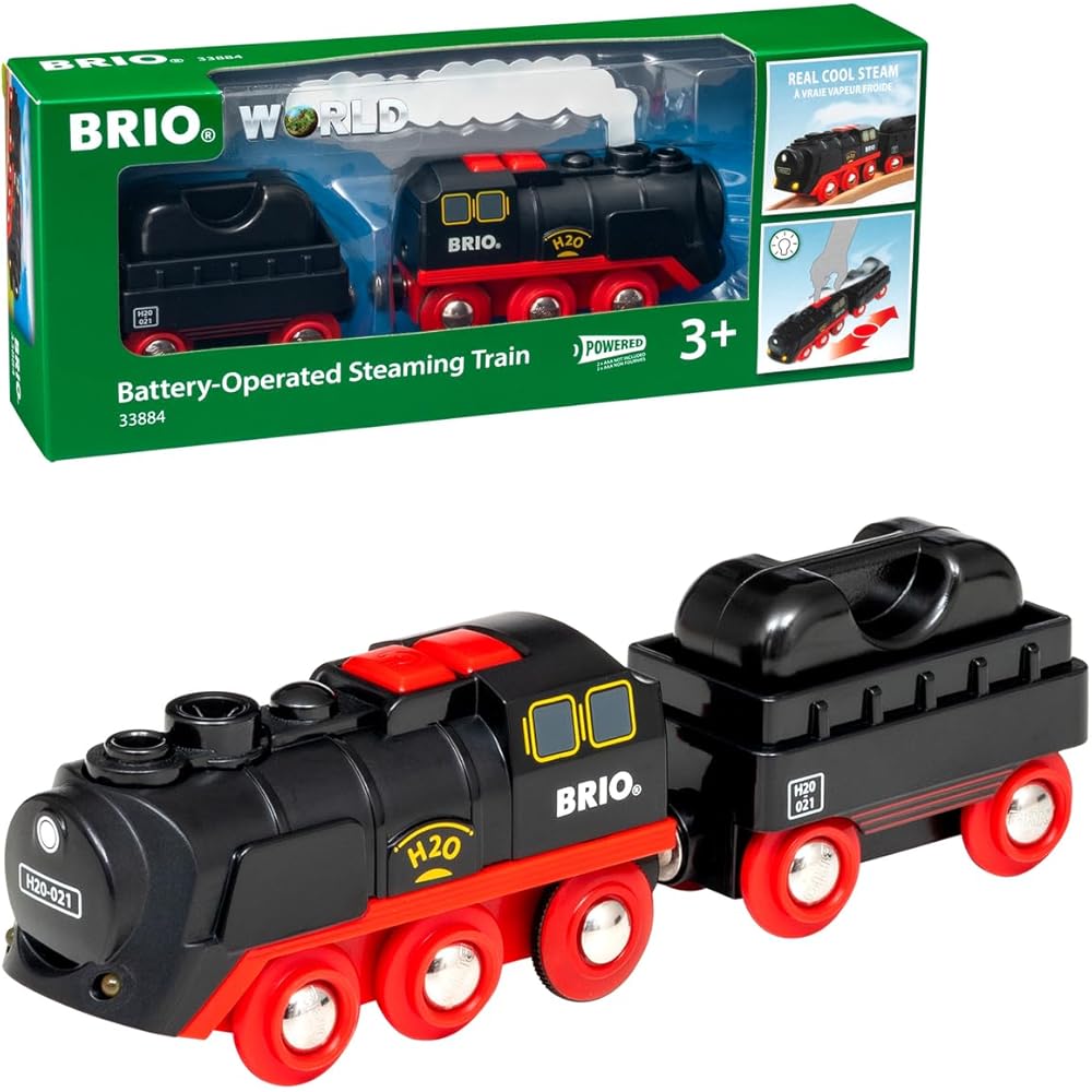 BRIO Battery Powered Steam Train Toy for Ages 3 and Up Wooden Locomotive with Steam Function