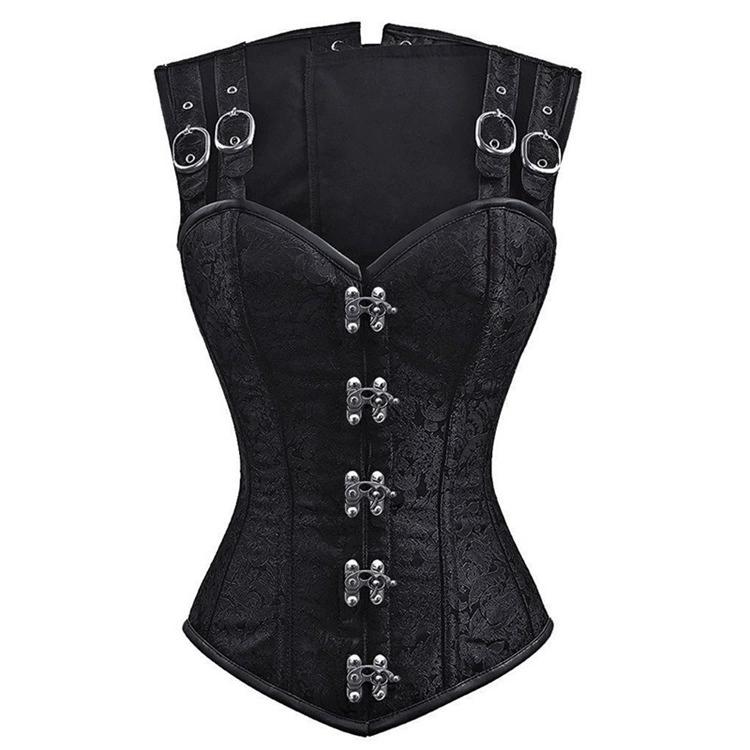 JYL TS black lace up sleeveless 12 steel bone double button chain button up waist shaping clothes for European and American courts