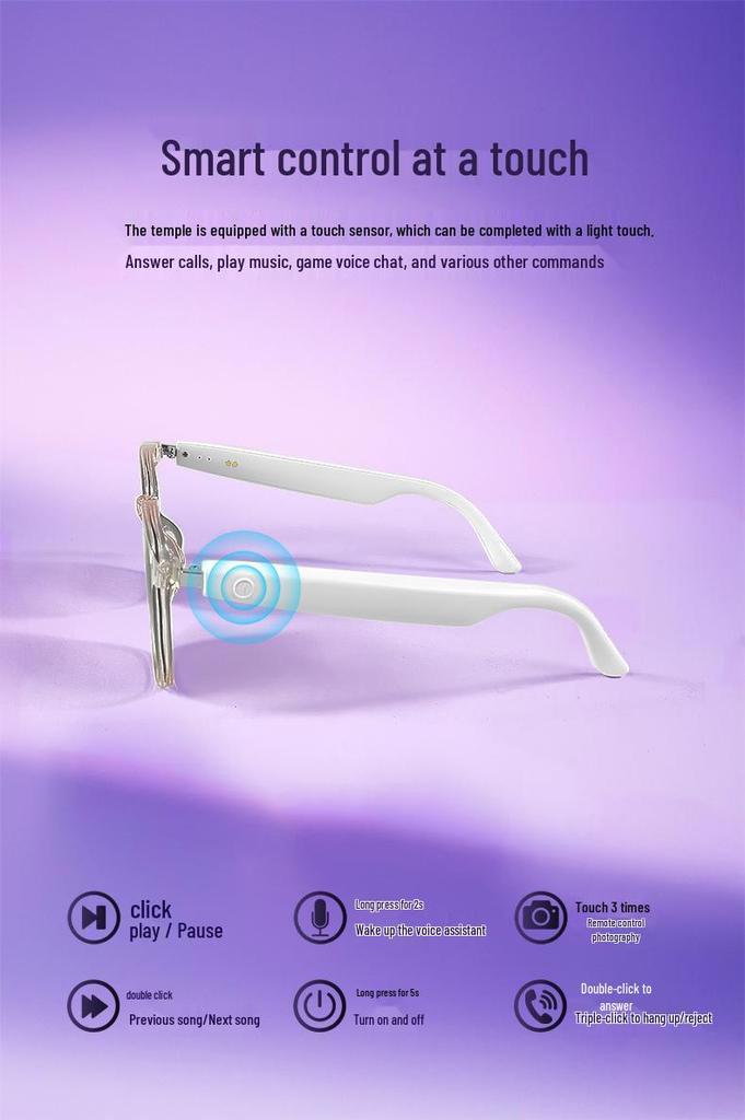 Smart Bluetooth Polarized Sunglasses with UV Protection, Anti-Blue Light, Music & Call Features, Transparent, Replaceable Lenses