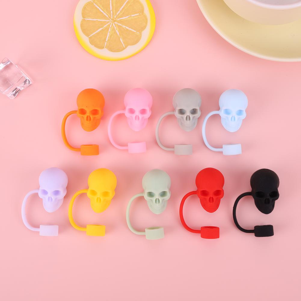 Silicone Skull Shape Straw Caps Dust-Proof Halloween Skull Straw Toppers Funny Tumbler Straw Plugs for Stanley 30&40 Oz Tumbler