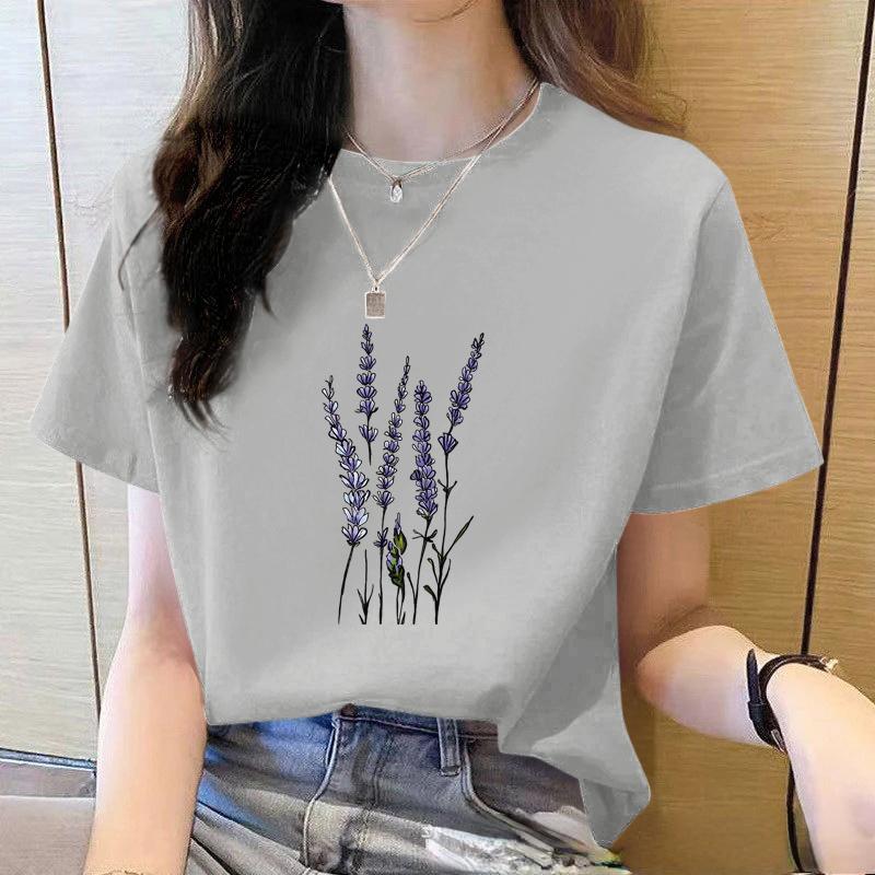 2025 Summer Loose Women's T-Shirt High Quality Lavender Pattern Printed Short Sleeve Women's Short Sleeve T-Shirt CCXX183