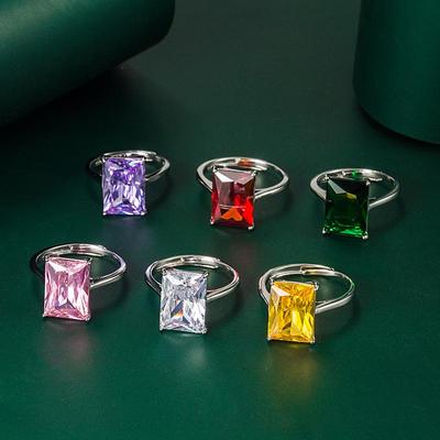 Purple Rectangular Diamond Ring with Imitation Green Gemstone