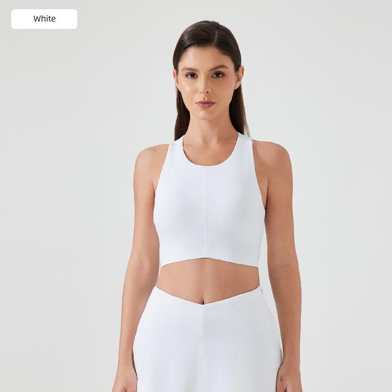 

Foreign Trade Fashion Contrast Color Sports Yoga Short dress Set Women High Strength Sports Vest with Lining Fitness Tennis Skirt White-D25020 4 pieces