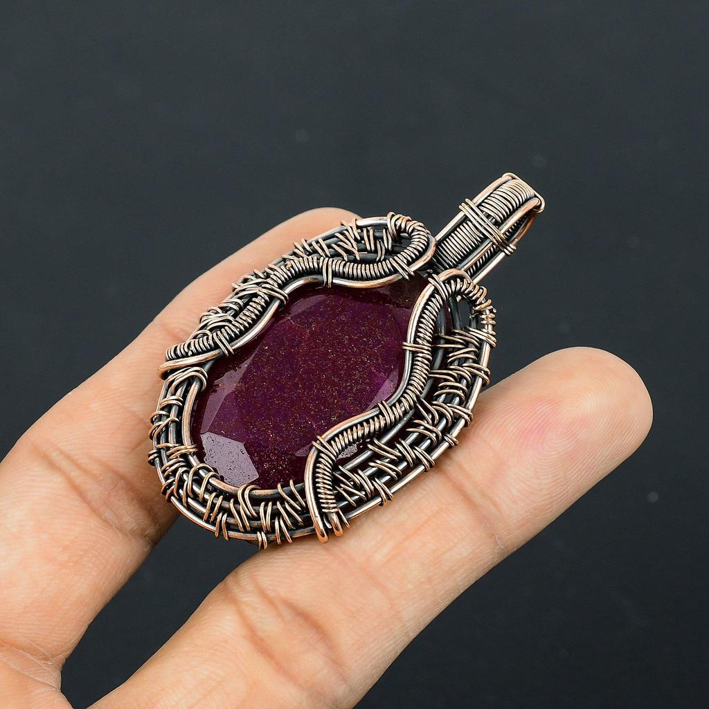 Ruby Pendant Gemstone Jewelry, 999 Copper Wire Wrapped Handmade Pendant, Latest Design Jewelry